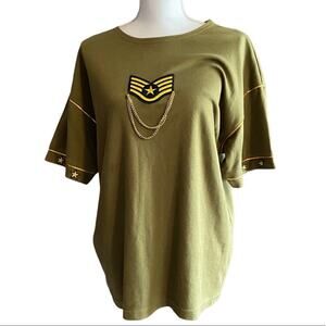 Vintage Molto Fino Military Inspired Olive Green Cotton Tee Sz L